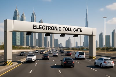 Dubai highway with electronic toll gate