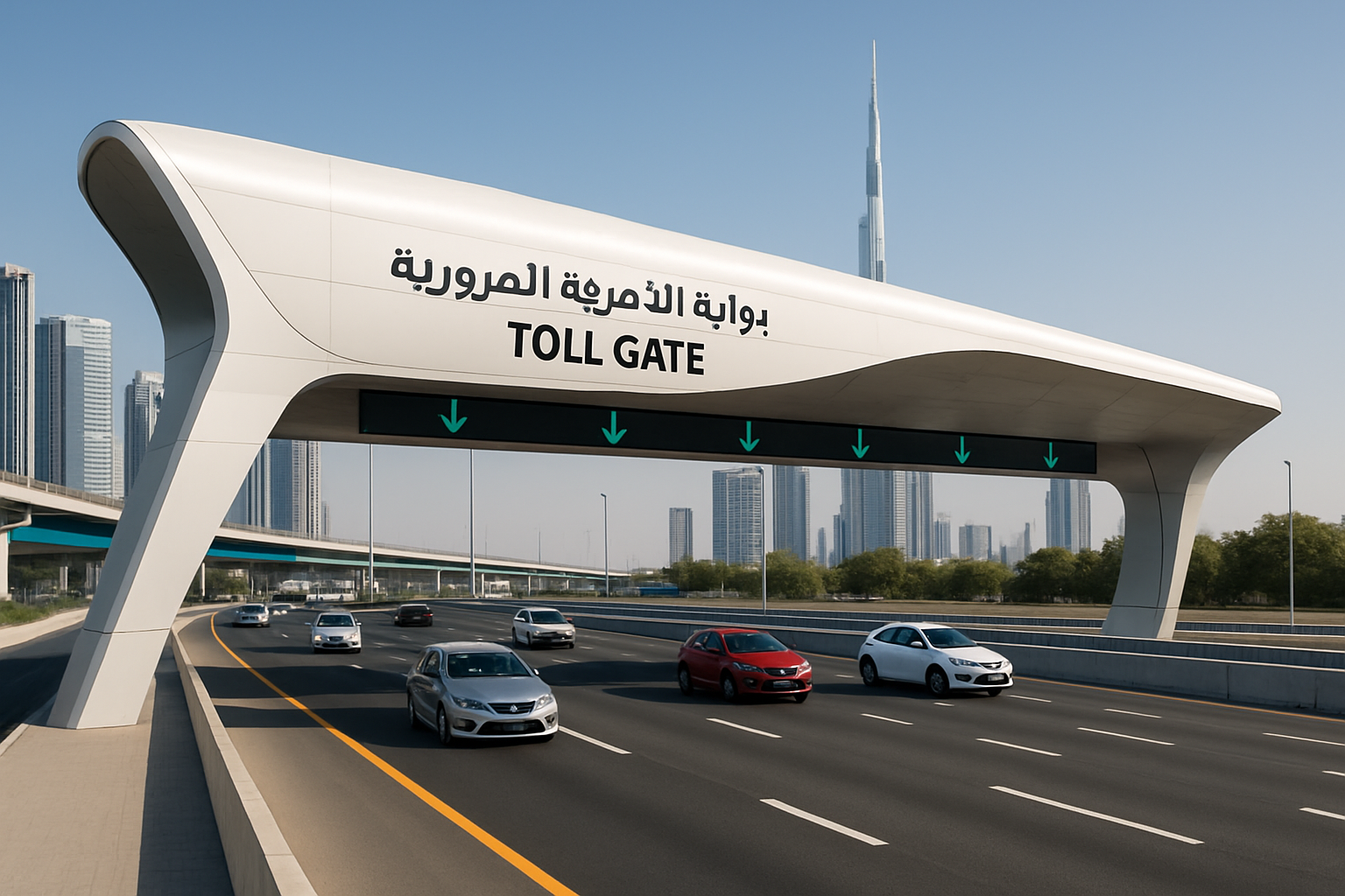 Modern toll gate on a major Dubai highway