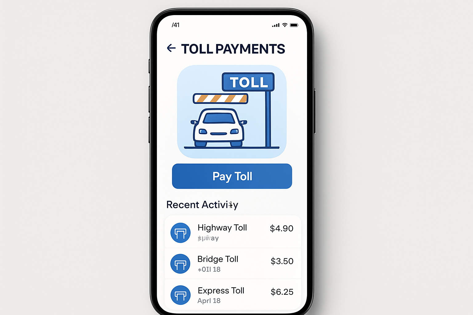 Mobile app for toll payments